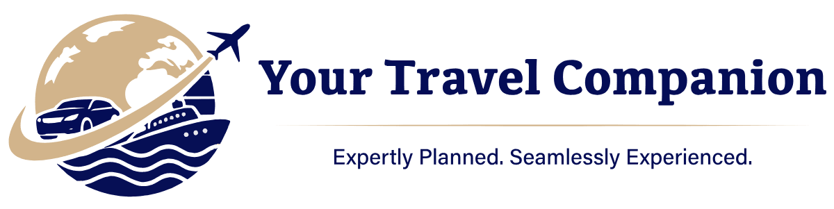 Travel logo: globe, airplane, car, ship